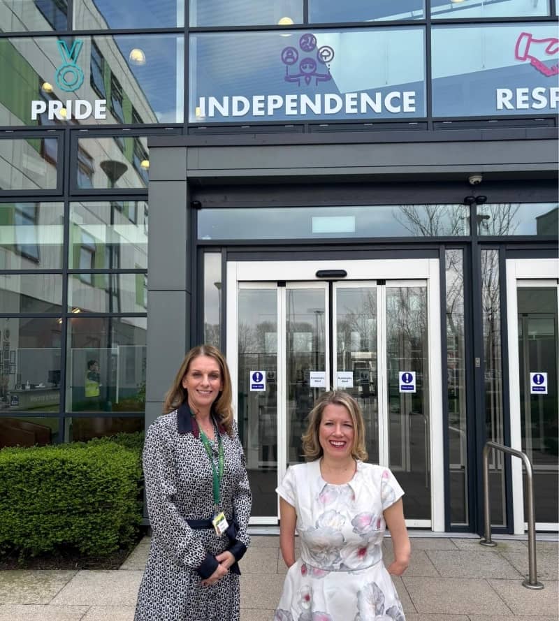 Marie Tidball MP with Claire Huddart outside Horizon Community College