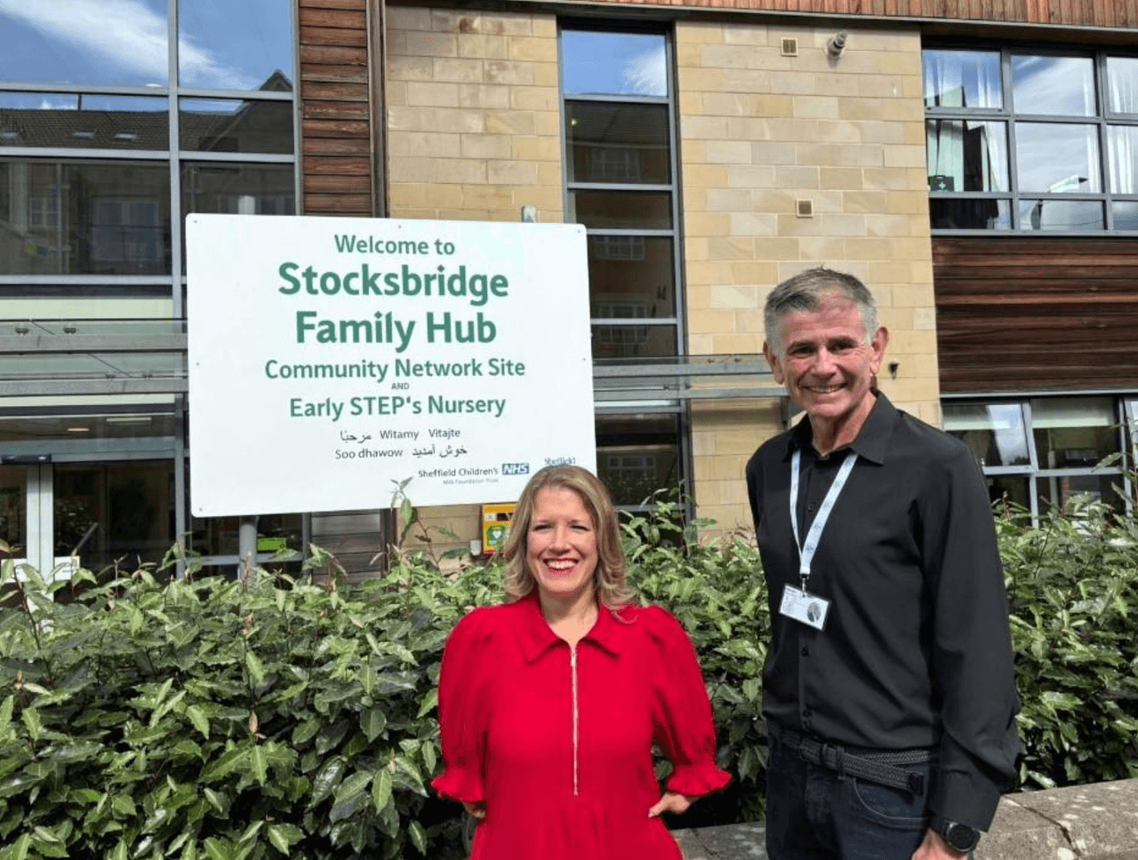 Marie Tidball in front of Stocksbridge Family Hub Early STEPs Nursery 