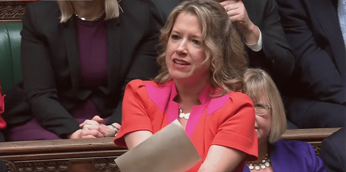 Marie Tidball asking her question in the House of Commons chamber