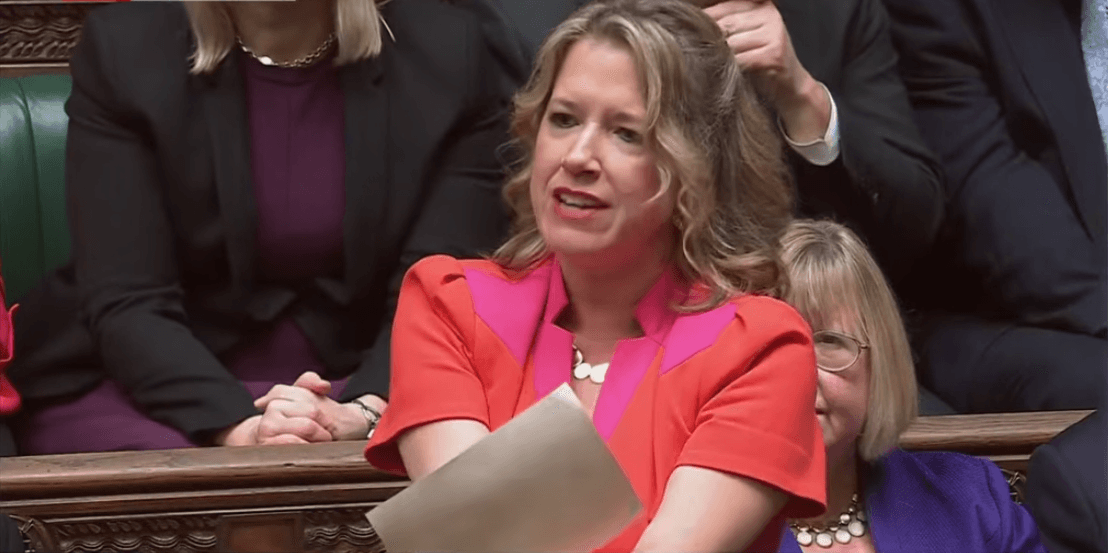 Marie Tidball asking her question in the House of Commons chamber