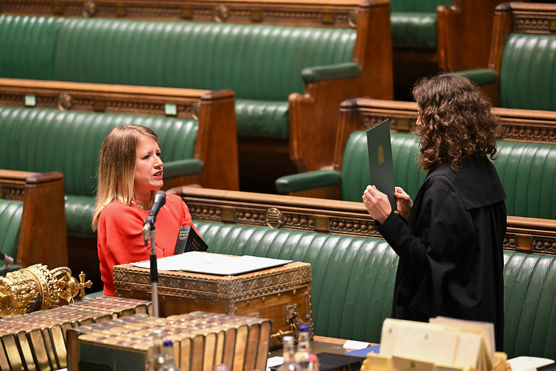 Marie Tidball being sworn in as Member of Parliament